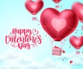 Happy valentines day heart balloon vector design. Valentines day greeting text with heart air balloon Royalty Free Stock Photo