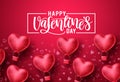 Happy valentines day heart balloons vector background design. Valentines day greeting text with flying heart air balloon Royalty Free Stock Photo