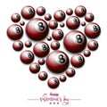 Happy Valentines Day. Heart made of billard balls