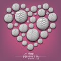 Happy Valentines Day. Heart made of golf balls Royalty Free Stock Photo