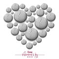 Happy Valentines Day. Heart made of golf balls Royalty Free Stock Photo