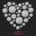 Happy Valentines Day. Heart made of golf balls Royalty Free Stock Photo