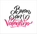 Happy Valentines Day Italian Black and Pink Lettering Greeting Card White Background. Hand Drawn Calligraphy. Lovely