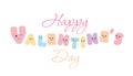 Happy Valentines day. Kawaii bold letters. Cute emoticon stickers. Isolated
