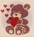 Happy Valentines day, knitted teddy bear y hearts, vector