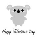 Happy Valentines Day. Koala bear toy icon. Cute cartoon character. Kawaii animal face head. Funny baby with eyes, nose, ears. Kids Royalty Free Stock Photo