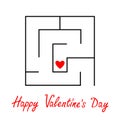 Happy Valentines Day. Labyrinth maze. Red heart sign symbol. Find your love concept. Intricacy. Flat design. White background.