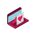 Happy valentines day laptop message love isometric icon