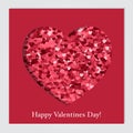 Happy Valentines Day lettering greeting card on red bright heart background. Festive banner and poster. Royalty Free Stock Photo