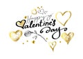 Happy Valentines Day Lettering with hearts and rose on white background Royalty Free Stock Photo