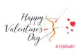 Happy Valentines Day lettering text with golden bow and arrow . Royalty Free Stock Photo