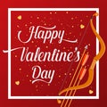 Happy Valentines Day lettering text with golden bow and arrow . Royalty Free Stock Photo