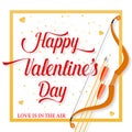 Happy Valentines Day lettering text with golden bow and arrow . Royalty Free Stock Photo