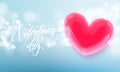 Happy Valentines day lettering text and valentine red crystal heart for greeting card background. Vector Valentines day greeting c