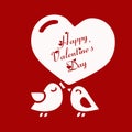 Happy Valentines Day love beautiful card with cute love couple birds on red background Royalty Free Stock Photo