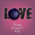Happy Valentines Day. Love and bowling ball Royalty Free Stock Photo