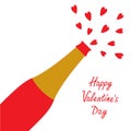 Happy Valentines Day. Love card. Champagne bottle heart explosion Flat design. White background. Isolated.