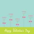 Happy Valentines Day. Love card. Heart stick flower set. Green grass. Flat design