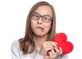 Teen girl with red heart Royalty Free Stock Photo