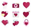 Happy valentines day, love heart romantic feeling emotion icons set