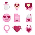 Happy valentines day, love heart romantic feeling emotion icons set