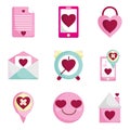 Happy valentines day, love heart romantic feeling emotion icons set