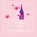 Happy valentines day love holiday celebration concept champagne bottle with glasses greeting card heart shapes pink Royalty Free Stock Photo