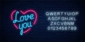 Happy Valentines Day neon glowing festive sign with alphabet. Love you yexy in heart shape Royalty Free Stock Photo