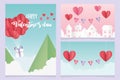 Happy valentines day origami gift hearts balloons mountains
