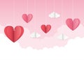 Happy valentines day origami hanging hearts clouds