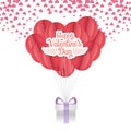 Happy valentines day origami paper balloon with gift hearts love