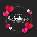 Happy valentines day paper cut style with colorful heart shape in black background