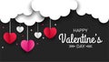 Happy valentines day paper cut style with colorful heart shape in black background