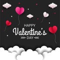 Happy valentines day paper cut style with colorful heart shape in black background