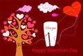 Happy Valentines Day. picture of a greeting card with a lot of hearts on the trees of love