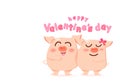 Happy Valentines day, pig loving couple, happiness cute cartoon character vector illustration