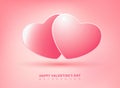 Happy valentines day on pink background with twin hearts. Vector