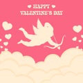 Happy valentines day. Pink cupid shoots a bow