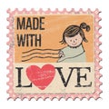 Happy Valentines Day Postage Stamp. Made with Love Royalty Free Stock Photo