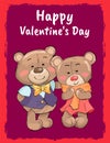 Happy Valentines Day Poster Couple of Teddy Family Royalty Free Stock Photo