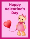 Happy Valentines Day Poster Banner with Cute Teddy Royalty Free Stock Photo