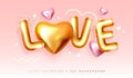 Happy Valentines Day poster with 3D letters and gold love hearts. Holiday greeting card. Royalty Free Stock Photo