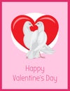 Happy Valentines Day Poster with Doves Look Love