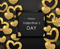 Happy Valentines day poster. Golden sparkle love heart