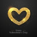 Happy Valentines day poster. Golden sparkle love heart