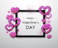 Happy Valentines day poster. Golden sparkle love heart symbol