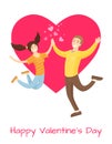 Happy Valentines Day Poster Lovers Merrily Jumping