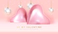 Happy Valentines Day poster with pink hearts and electric lamps.