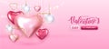 Happy Valentines Day poster with pink hearts and electric lamps.