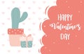 Happy valentines day potted cactus gift hearts background